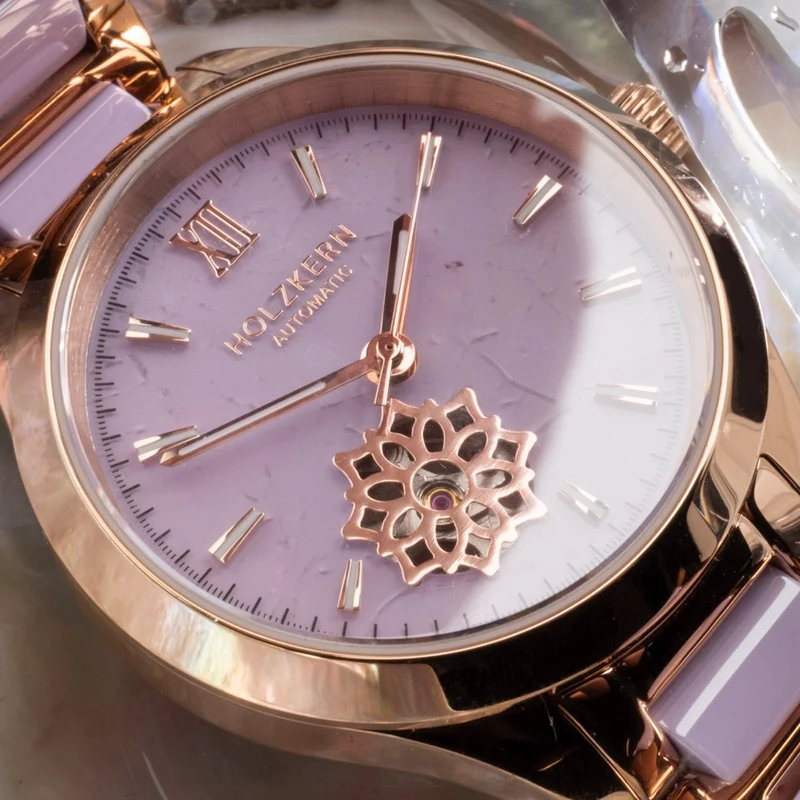 Holzkern Kaleidoscopic Damen Automatikuhr Amethyst/Keramik • Miyota Automatikwerk • Echter Amethyst