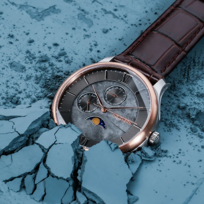 Holzkern Moonrise Armbanduhr Grau • Marmor-Zifferblatt • Miyota 6P21 Quarzwerk
