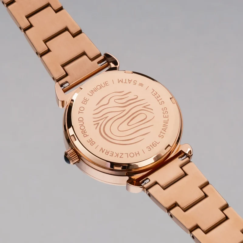 Holzkern Sunglister Damenarmbanduhr Roségold • Perlmutt-Zifferblatt • Mineralglas