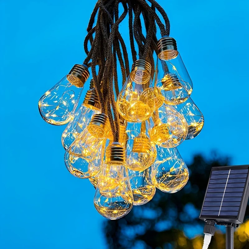 Solarlampen Buitenverlichting met Henneptouw 20 LED Warm Wit Waterdicht Decoratief voor Terras Tuin Balkon | Sansoti
