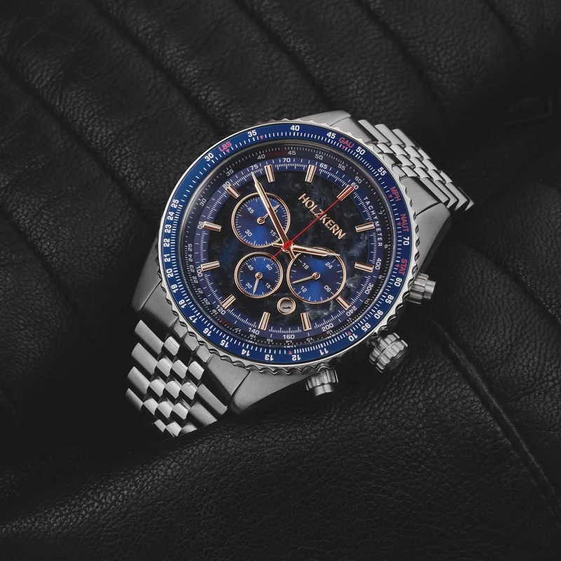 Holzkern Openhorizon Herren Chronograph • Miyota Quarzwerk • Echter Blauer Marmor