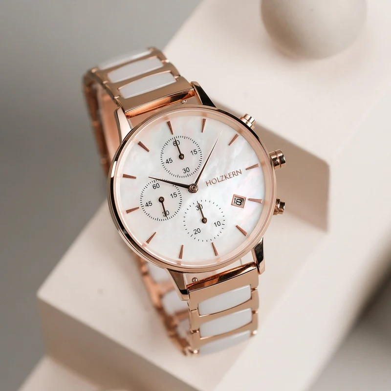 Holzkern Shiny Damenuhr Roségold • Chronograph • Japanisches Quarzwerk