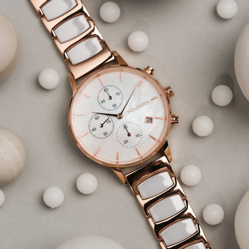 Holzkern Shiny Damenuhr Roségold • Chronograph • Japanisches Quarzwerk
