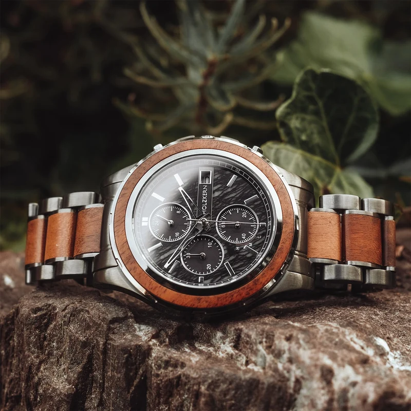 Holzkern Angkor Herrenuhr • Solar-Chronograph • Koaholz und Marmor