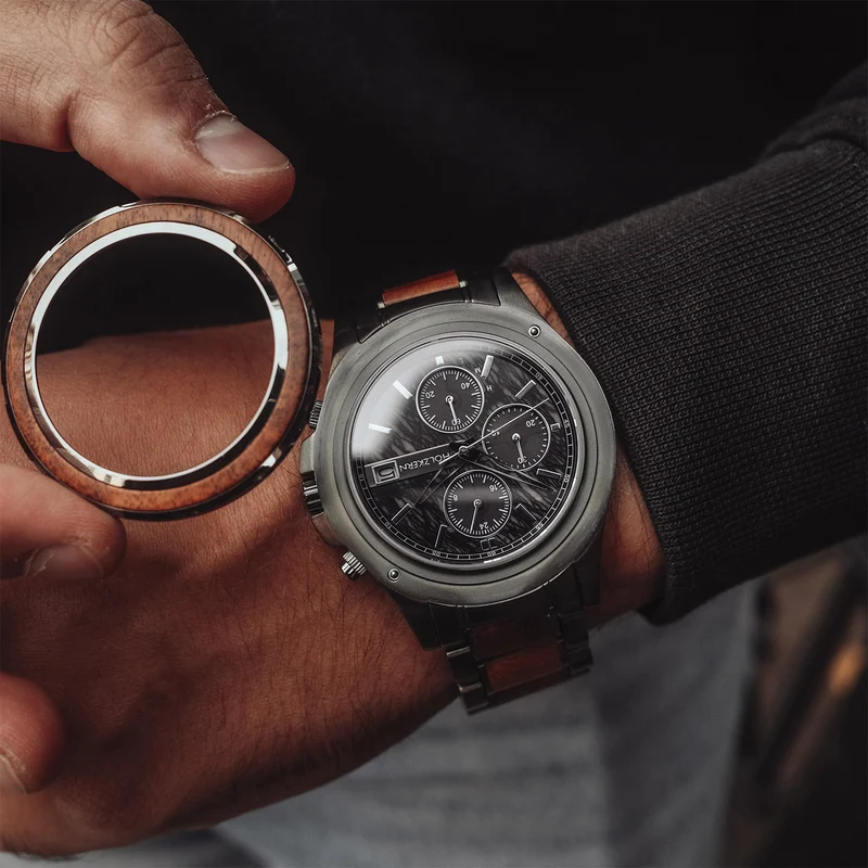 Holzkern Angkor Herrenuhr • Solar-Chronograph • Koaholz und Marmor