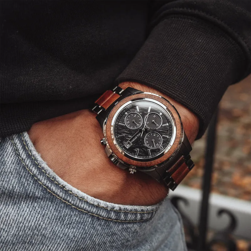 Holzkern Angkor Herrenuhr • Solar-Chronograph • Koaholz und Marmor