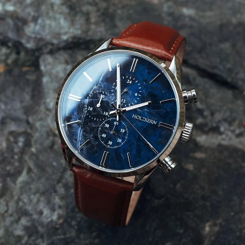 Holzkern Naturalist Herrenuhr • Echtmarmor-Zifferblatt • Chronograph-Optik