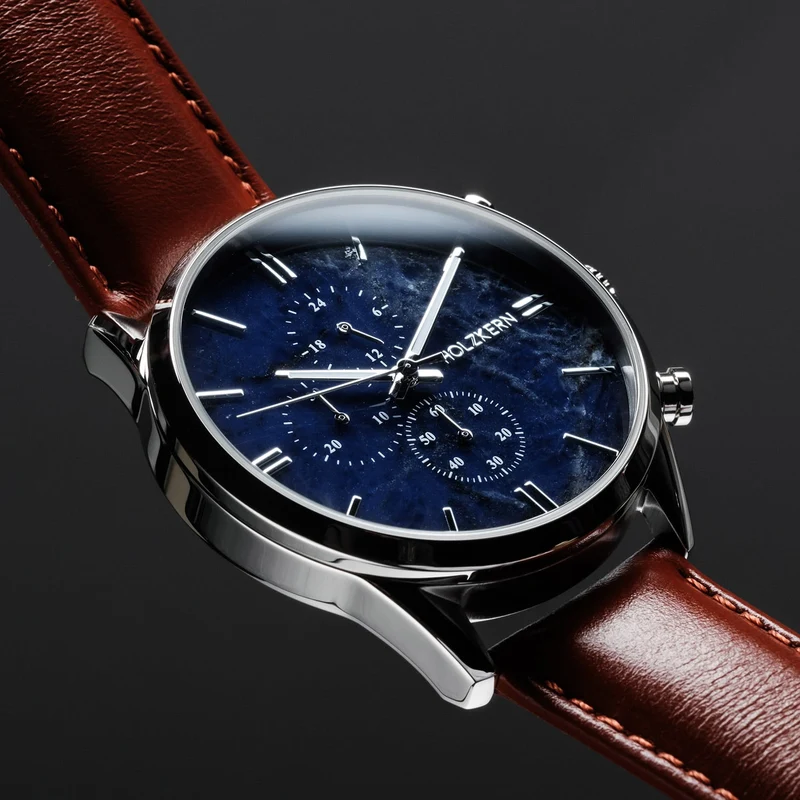 Holzkern Naturalist Herrenuhr • Echtmarmor-Zifferblatt • Chronograph-Optik
