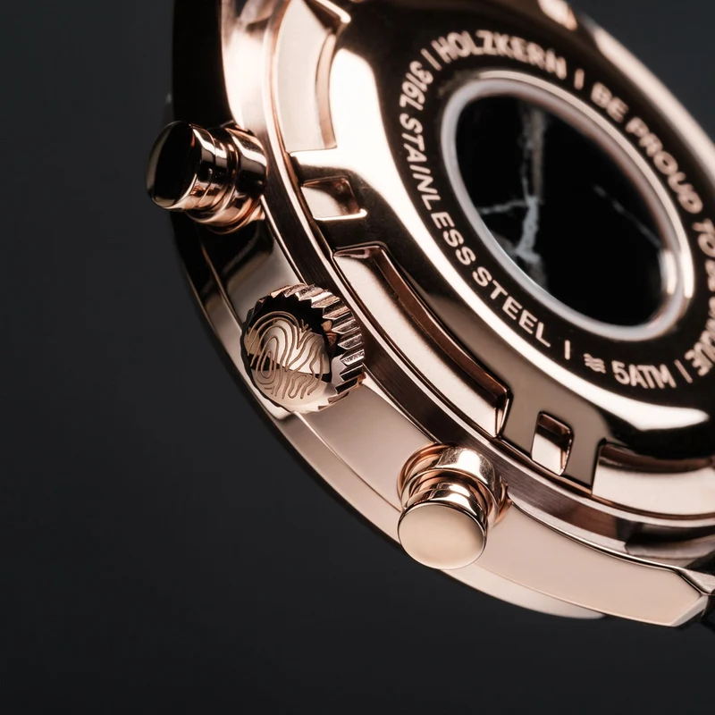 Holzkern Relational Herren Chronograph • Echter Schwarzer Marmor • Mineralglas