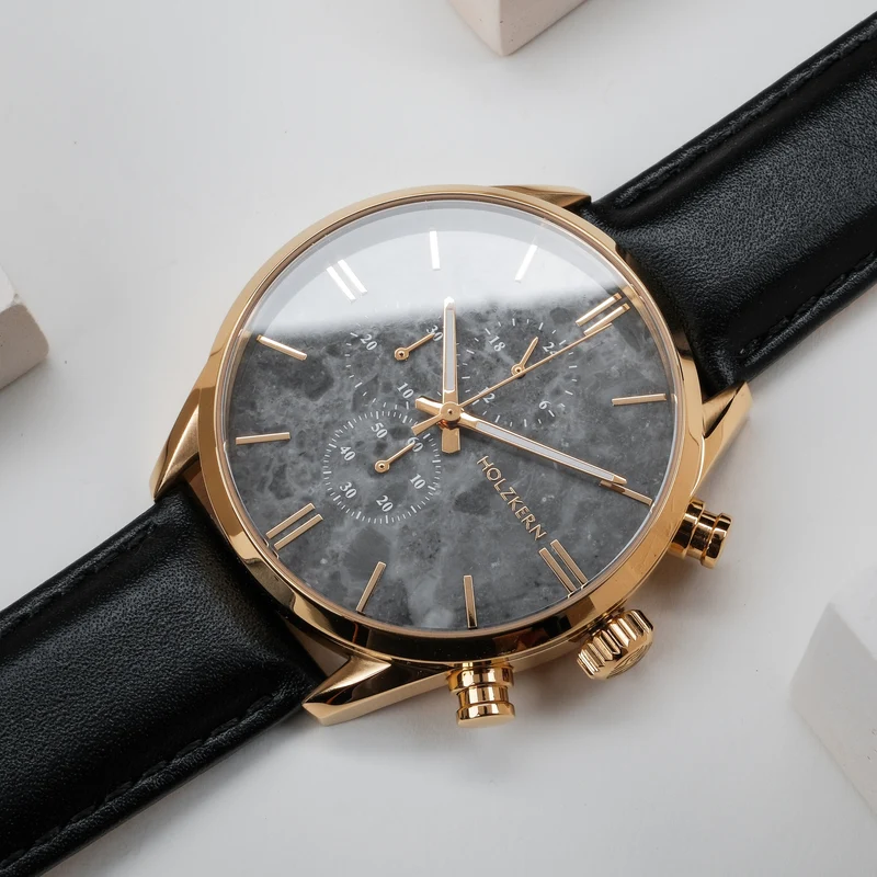 Holzkern Existential Armbanduhr Gold • Marmorzifferblatt • Quarzwerk