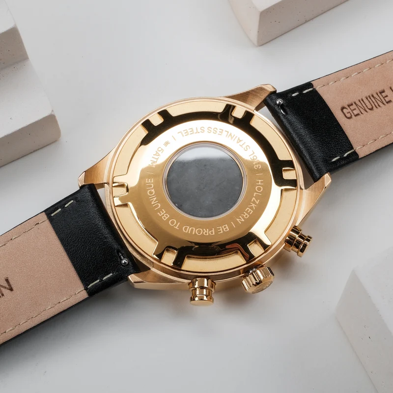 Holzkern Existential Armbanduhr Gold • Marmorzifferblatt • Quarzwerk