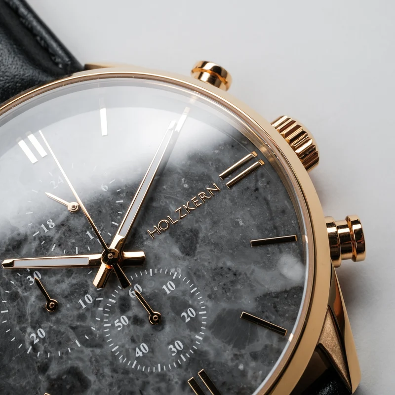 Holzkern Existential Armbanduhr Gold • Marmorzifferblatt • Quarzwerk