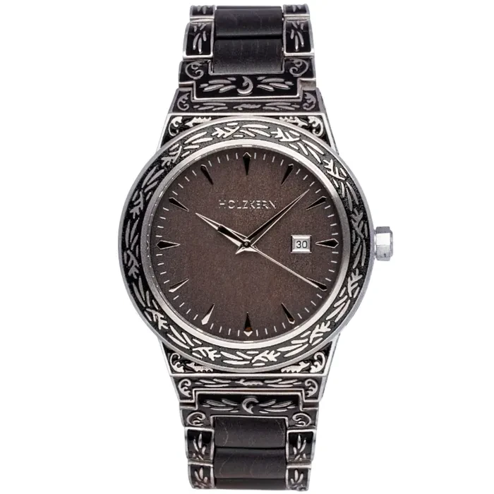 Holzkern Misir Armbanduhr Grau • Quarzwerk • Mineralglas