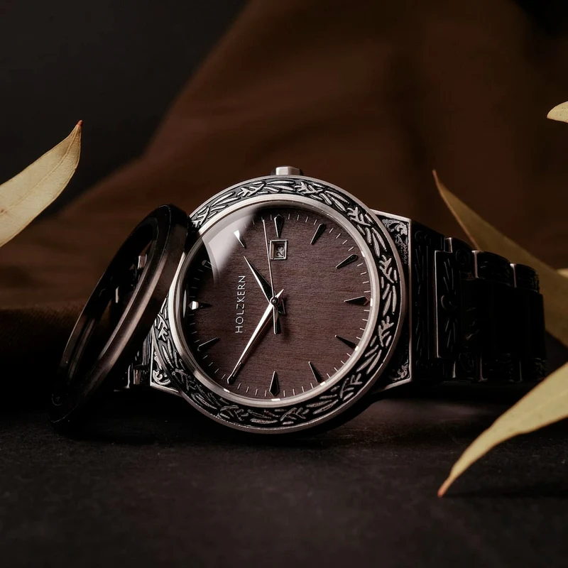 Holzkern Misir Armbanduhr Grau • Quarzwerk • Mineralglas