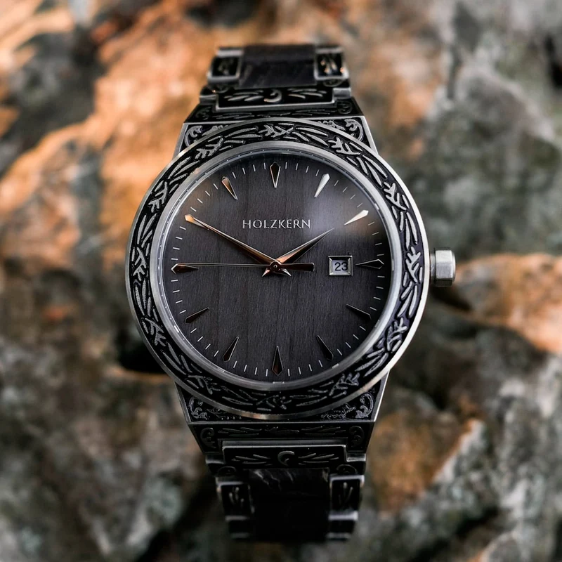 Holzkern Misir Armbanduhr Grau • Quarzwerk • Mineralglas