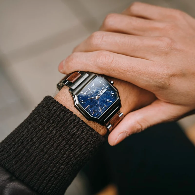 Holzkern Moneo Armbanduhr Blau • Quarzwerk • Holz-Edelstahl-Armband