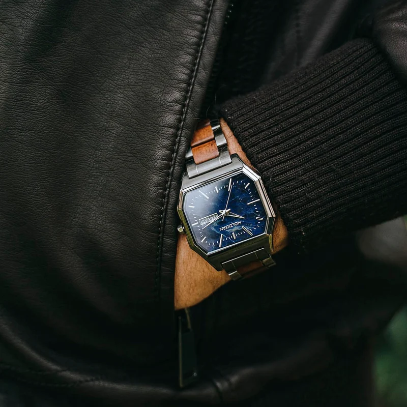 Holzkern Moneo Armbanduhr Blau • Quarzwerk • Holz-Edelstahl-Armband