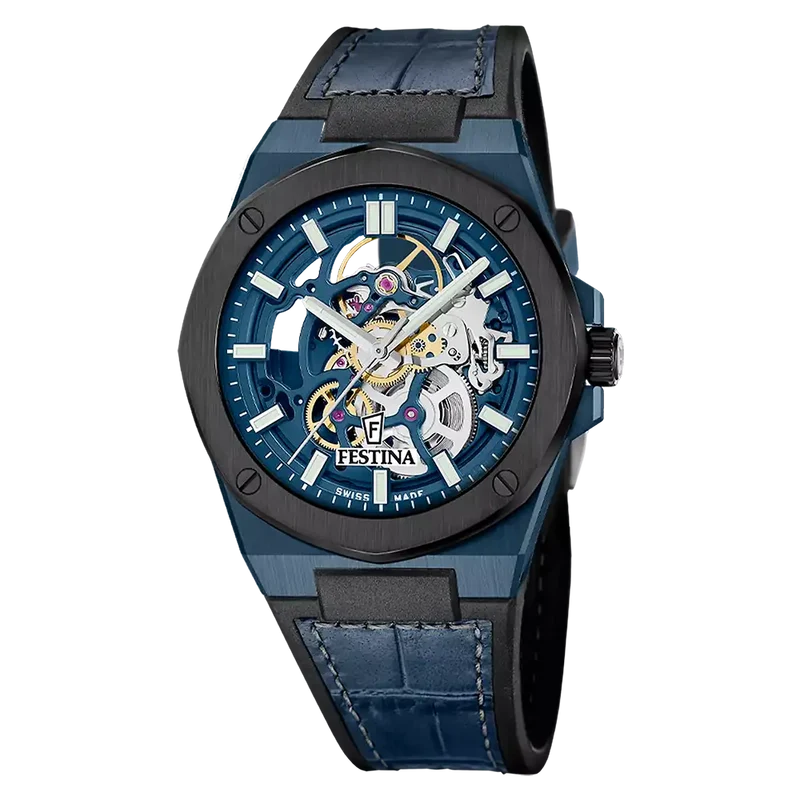 Festina Swiss Made F22011/1 Herren Armbanduhr Blau • Automatikwerk Soprod P024 • Saphirglas