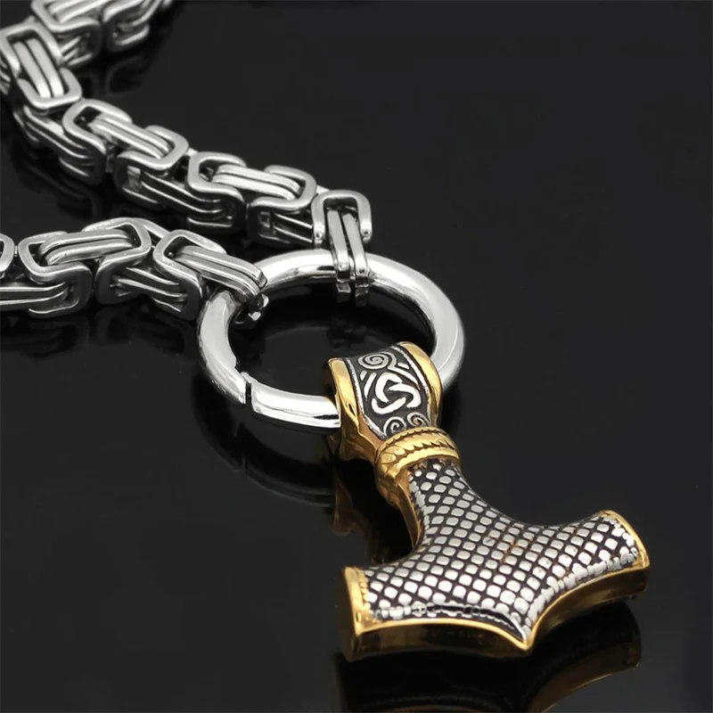 Roestvrij Stalen Schakelketting met Dubbele Wolfskop & Hamer Ornament 60-90cm Verstelbaar Unisex Sieraad | Sansoti