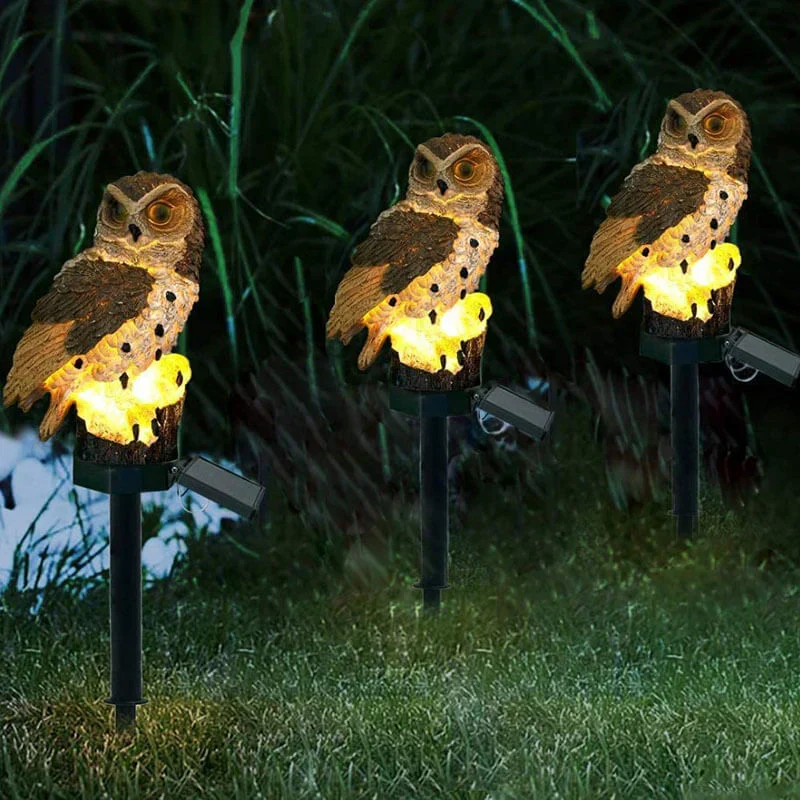 Uilvormige Tuinlamp op Zonne-energie 45cm Bruin Wit Decoratieve Buitenverlichting Weerbestendig | Sansoti