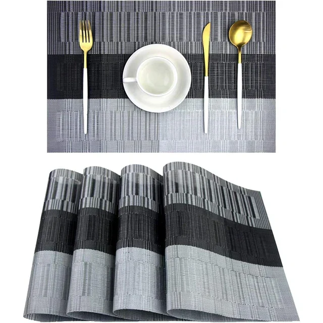 Premium Placemat Set van 4 Stuks | Geweven PVC Tafelmat met Hittebestendige en Waterafstotende Eigenschappen | Onderhoudsvriendelijk en Wasbaar | Sansoti