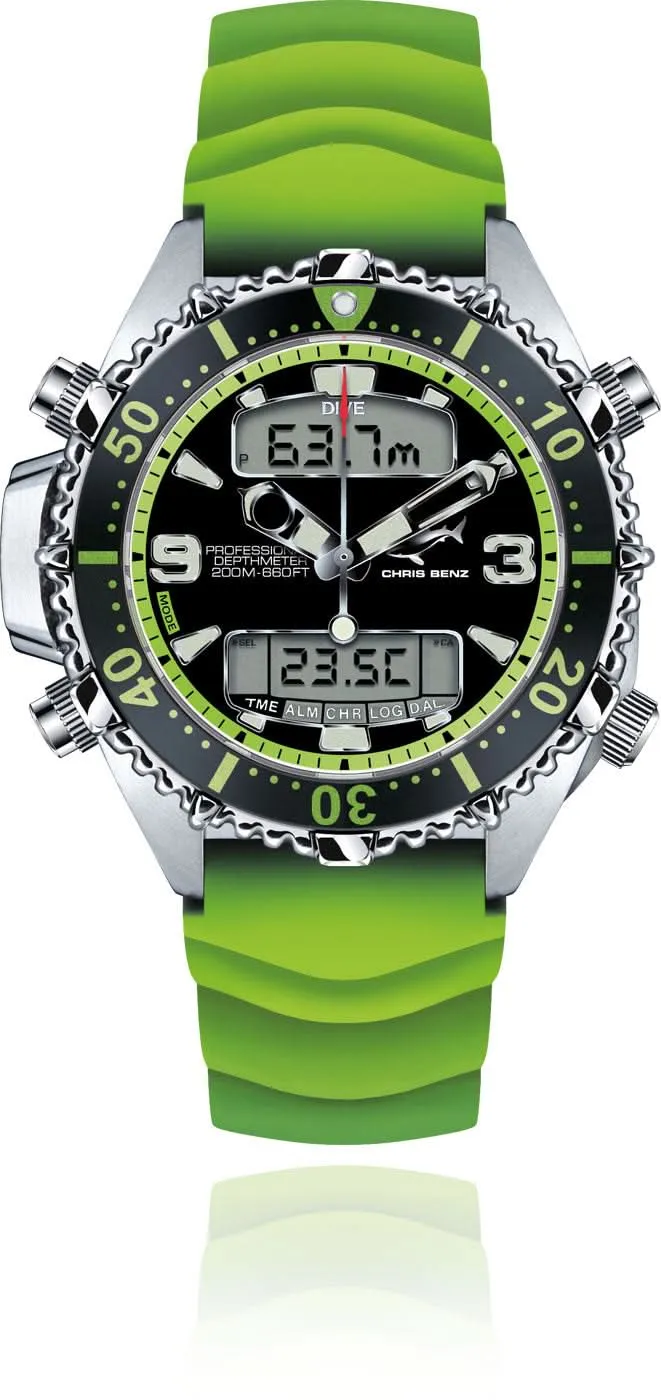 Chris Benz Depthmeter Digital 200M CB-D200X-G-KBG Herrenuhr • Tiefenmesser • Shark Proof