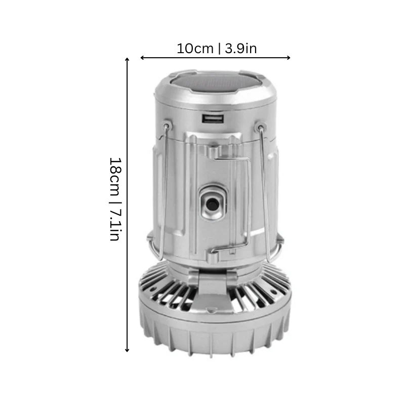 Zonne-energie Lantaarn met Ventilator Oplaadbaar LED Buitenlamp Camping Koeling Ophanghaak Outdoor Verlichting | Sansoti