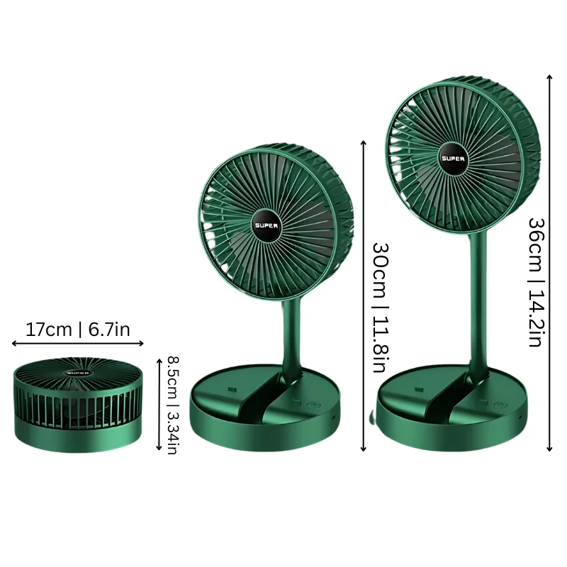 Draagbare Oplaadbare Ventilator USB-C 3 Standen Verstelbaar Wandmontage Bureau Tafel Kamer Ruimtekoeling | Sansoti