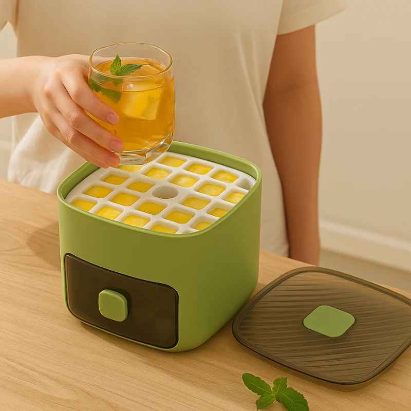IJsblokjesmaker met Drukknop Snelontgrendeling Draagbaar Groen Wit voor Keuken Picknick Camping BBQ Outdoor | Sansoti