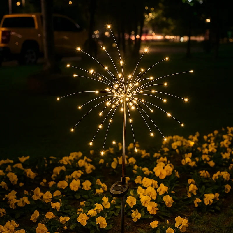 Solartuinverlichting LED Vuurwerk Effect Buigbare Armen Weerbestendig Decoratief Tuinlicht Buitenlamp | Sansoti