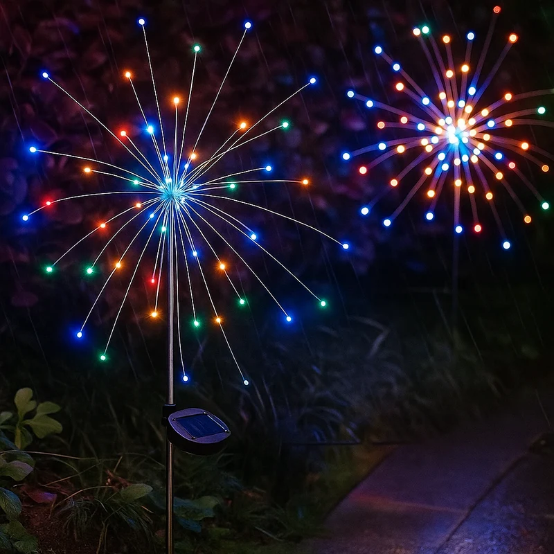 Solartuinverlichting LED Vuurwerk Effect Buigbare Armen Weerbestendig Decoratief Tuinlicht Buitenlamp | Sansoti