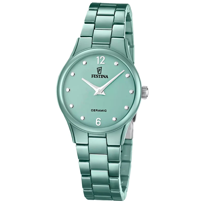 Festina F20751/3 Damenuhr Keramik Salbeigrün • Keramikarmband • Elegantes Damendesign