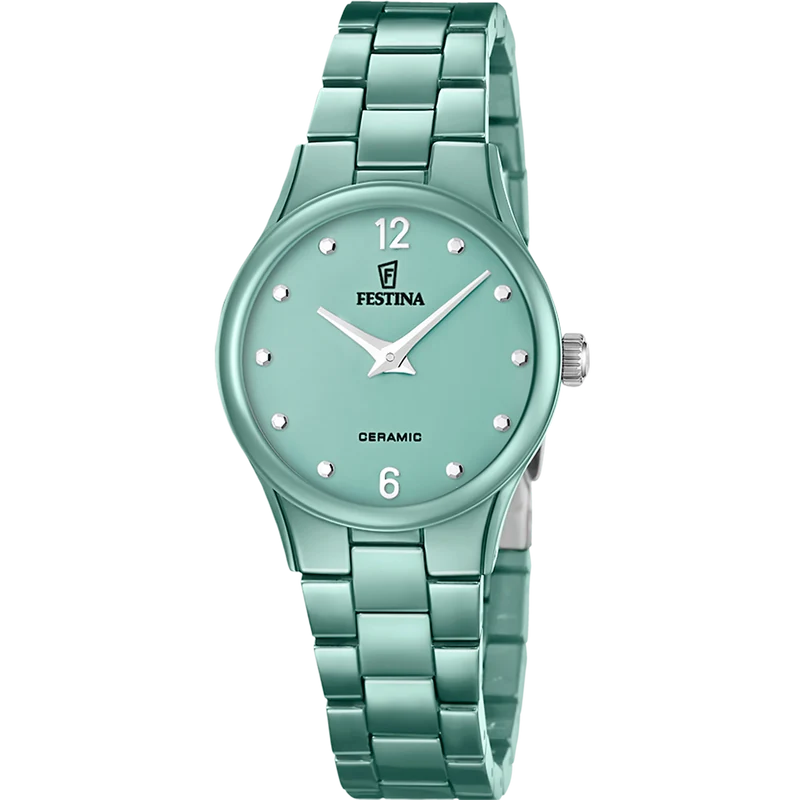 Festina F20751/3 Damenuhr Keramik Salbeigrün • Keramikarmband • Elegantes Damendesign