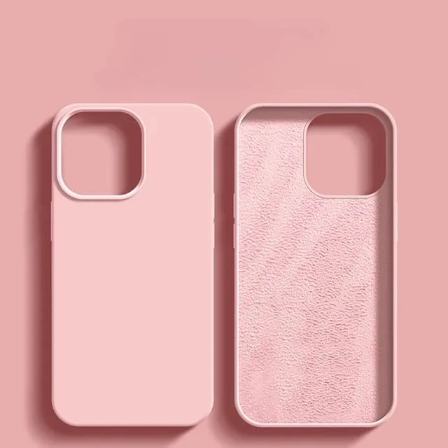 Vloeibaar Siliconen iPhone Hoesje met Schokdemping voor 14 15 16 17 Pro Max Modellen Klassieke Beschermhoes | Sansoti