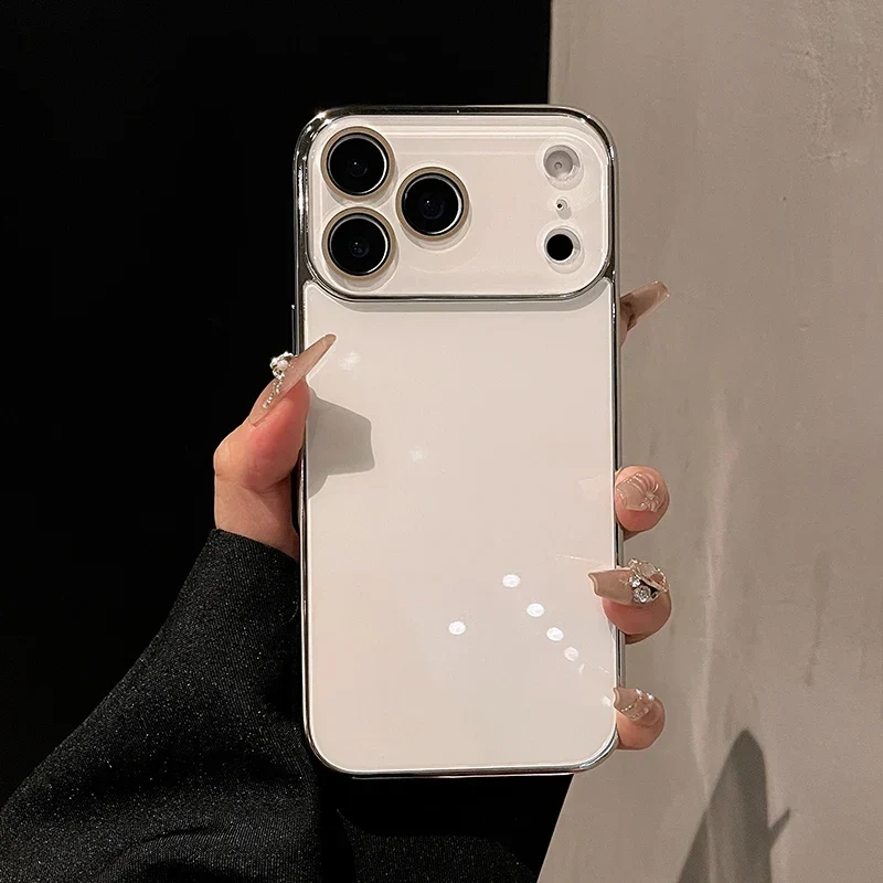 Glazen iPhone Hoesje met Camerabescherming en Gegalvaniseerde Zijkanten voor Premium Grip en Stijlvolle Look | Sansoti