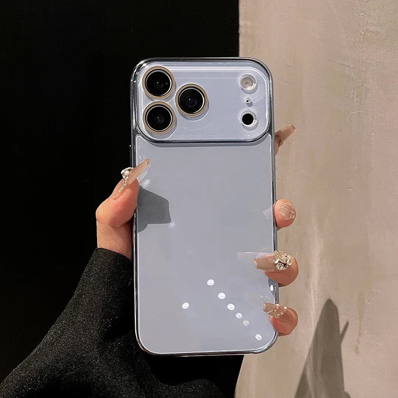 Glazen iPhone Hoesje met Camerabescherming en Gegalvaniseerde Zijkanten voor Premium Grip en Stijlvolle Look | Sansoti