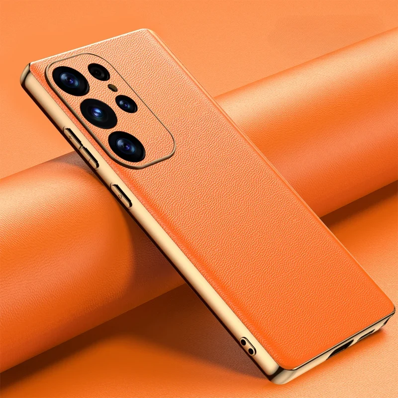 Smartphone Hoesje Echt Rundleer met Gemetalliseerde Zijkanten Samsung Galaxy S21-S25 Note 20 Draadloos Laden | Sansoti
