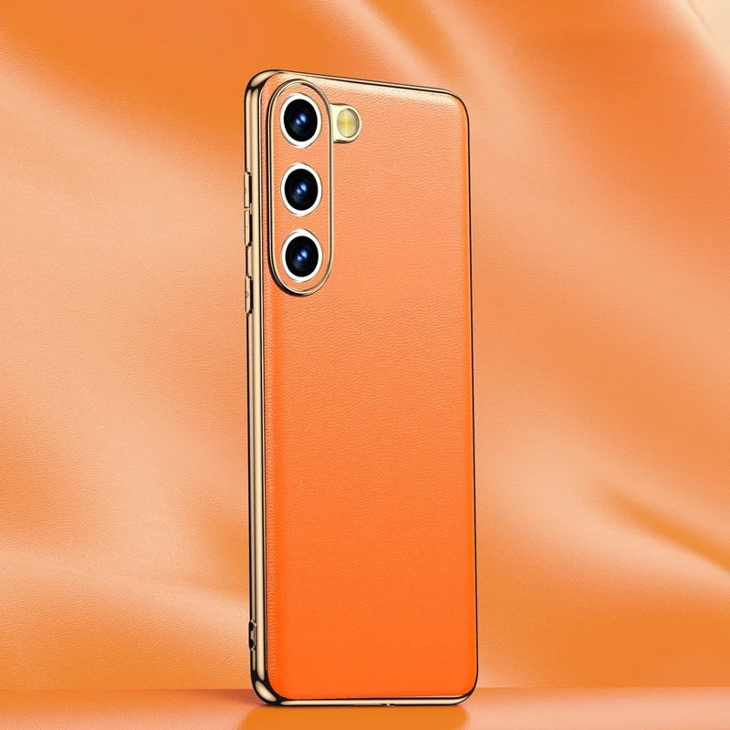 Smartphone Hoesje Echt Rundleer met Gemetalliseerde Zijkanten Samsung Galaxy S21-S25 Note 20 Draadloos Laden | Sansoti