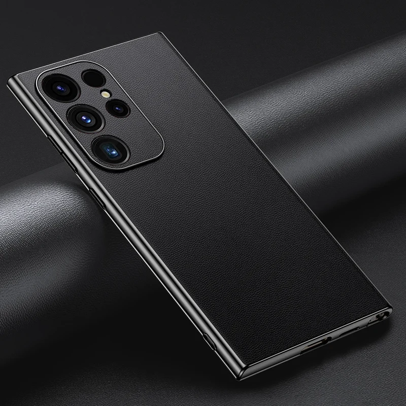 Smartphone Hoesje Echt Rundleer met Gemetalliseerde Zijkanten Samsung Galaxy S21-S25 Note 20 Draadloos Laden | Sansoti