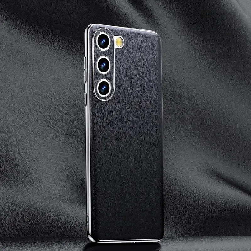 Smartphone Hoesje Echt Rundleer met Gemetalliseerde Zijkanten Samsung Galaxy S21-S25 Note 20 Draadloos Laden | Sansoti