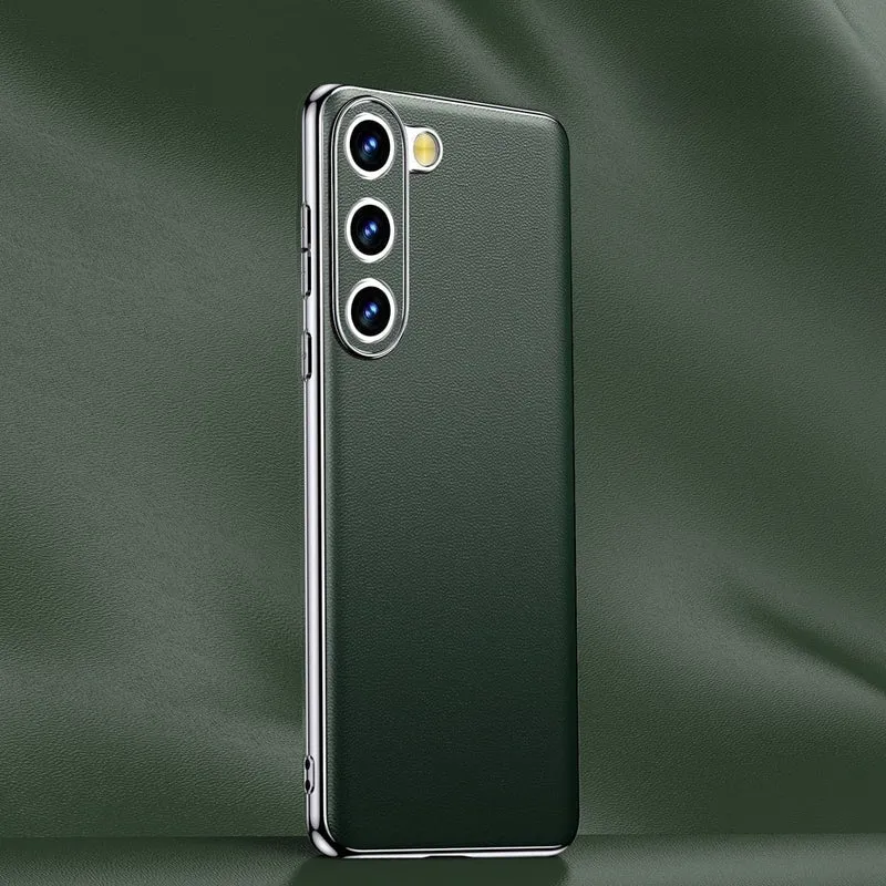 Smartphone Hoesje Echt Rundleer met Gemetalliseerde Zijkanten Samsung Galaxy S21-S25 Note 20 Draadloos Laden | Sansoti