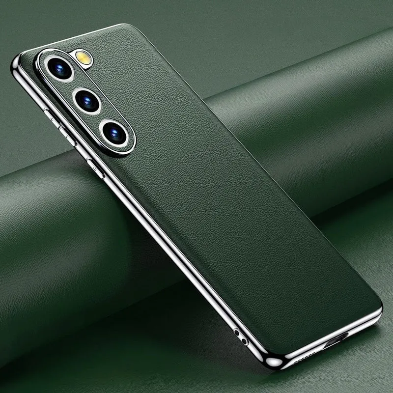 Smartphone Hoesje Echt Rundleer met Gemetalliseerde Zijkanten Samsung Galaxy S21-S25 Note 20 Draadloos Laden | Sansoti