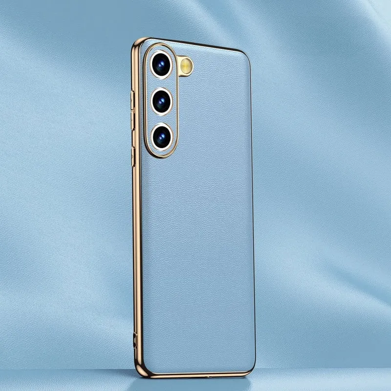 Smartphone Hoesje Echt Rundleer met Gemetalliseerde Zijkanten Samsung Galaxy S21-S25 Note 20 Draadloos Laden | Sansoti