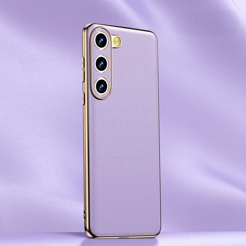 Smartphone Hoesje Echt Rundleer met Gemetalliseerde Zijkanten Samsung Galaxy S21-S25 Note 20 Draadloos Laden | Sansoti