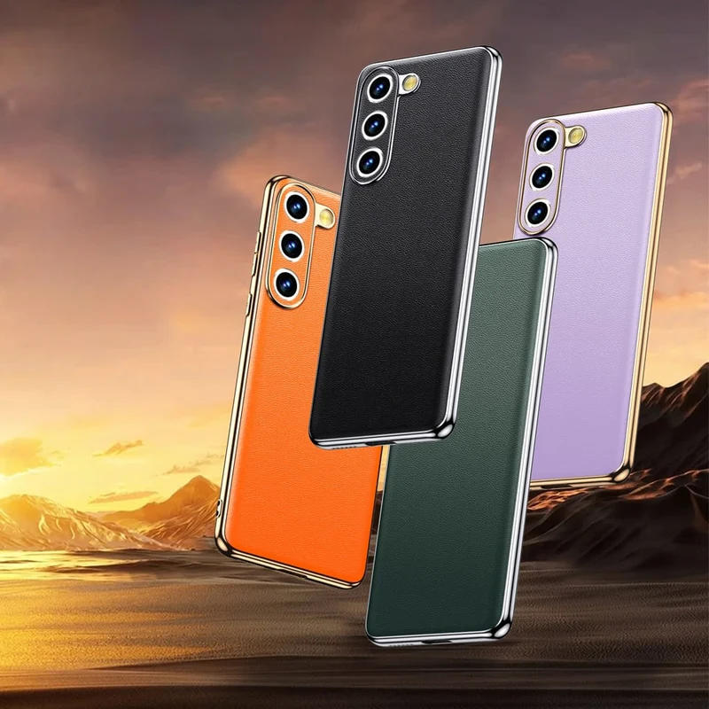 Smartphone Hoesje Echt Rundleer met Gemetalliseerde Zijkanten Samsung Galaxy S21-S25 Note 20 Draadloos Laden | Sansoti