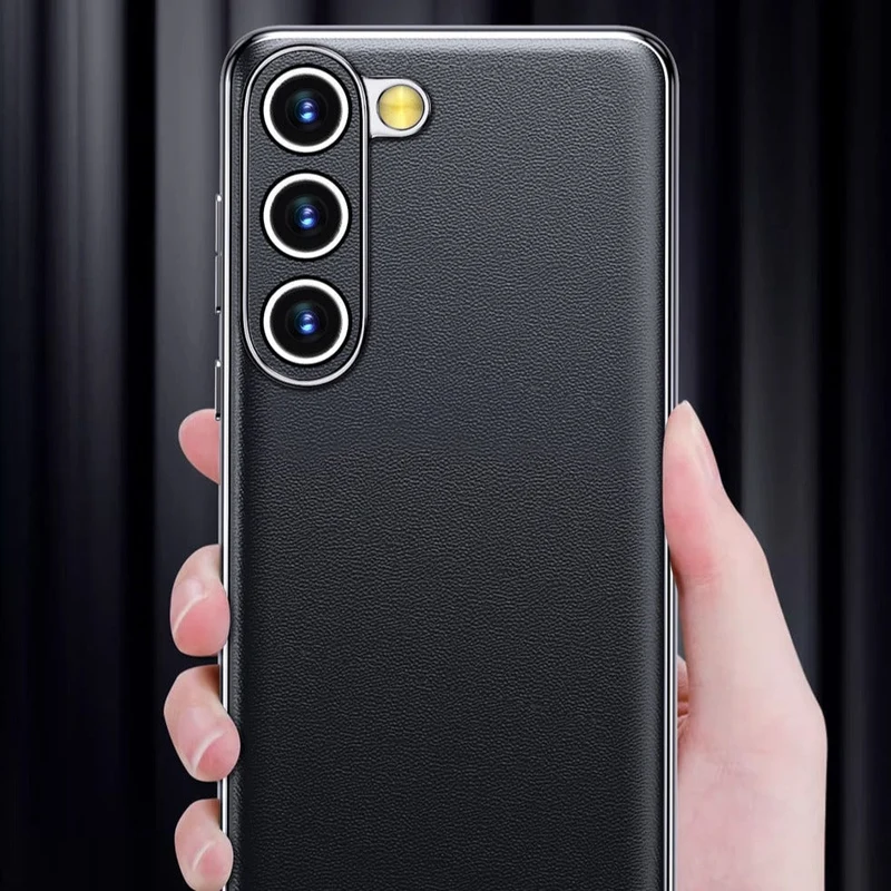 Smartphone Hoesje Echt Rundleer met Gemetalliseerde Zijkanten Samsung Galaxy S21-S25 Note 20 Draadloos Laden | Sansoti