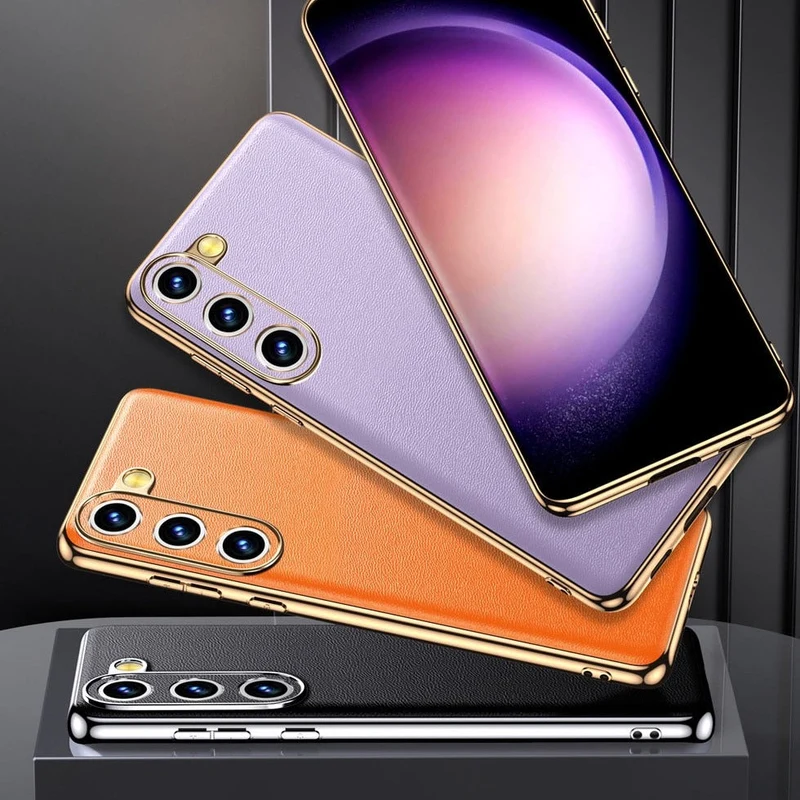 Smartphone Hoesje Echt Rundleer met Gemetalliseerde Zijkanten Samsung Galaxy S21-S25 Note 20 Draadloos Laden | Sansoti