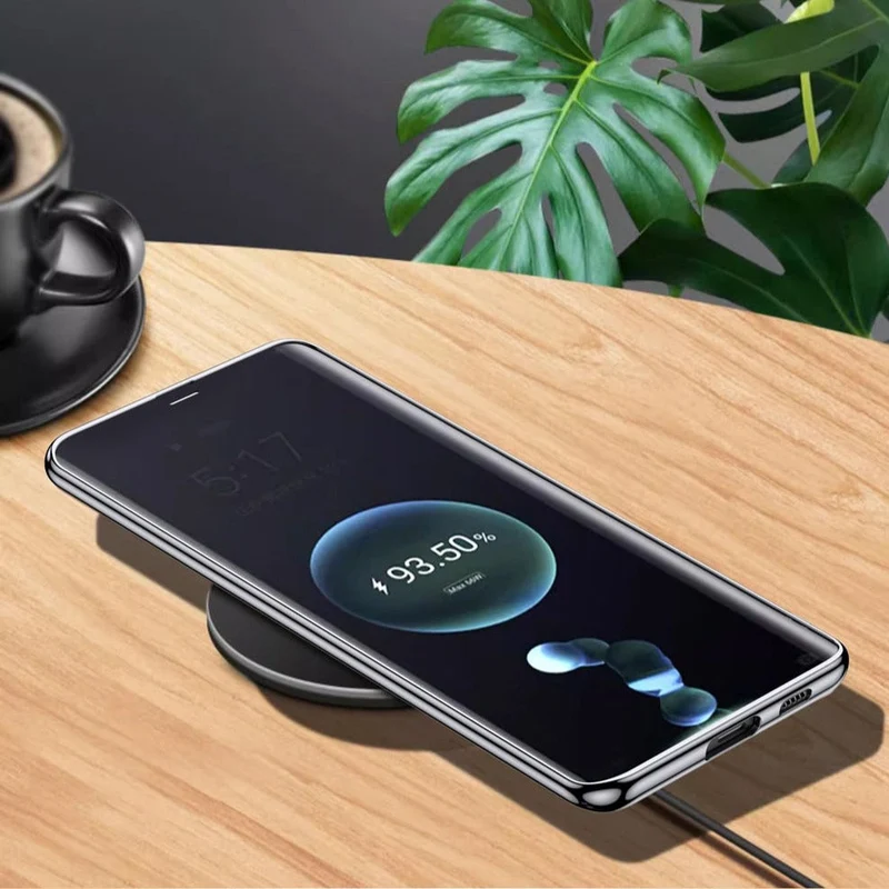 Smartphone Hoesje Echt Rundleer met Gemetalliseerde Zijkanten Samsung Galaxy S21-S25 Note 20 Draadloos Laden | Sansoti