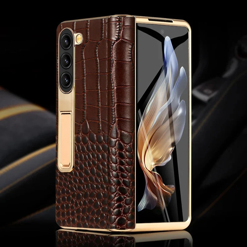 Leren Telefoonhoes met Standaard voor Opvouwbare Telefoons - Beschermend Stijlvol Foldable Cover Accessoire | Sansoti