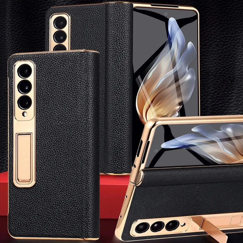 Leren Telefoonhoes met Standaard voor Opvouwbare Telefoons - Beschermend Stijlvol Foldable Cover Accessoire | Sansoti